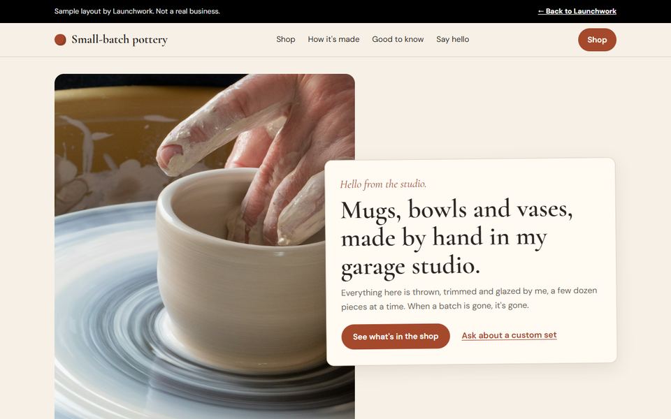 The pottery shop sample on a laptop